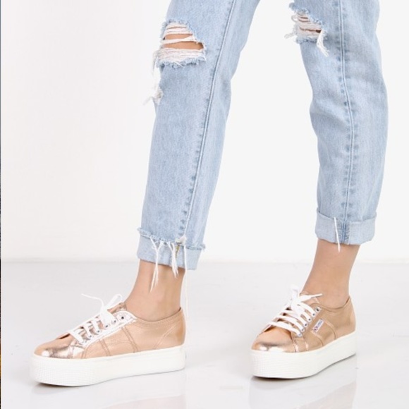 superga platform sneakers rose gold